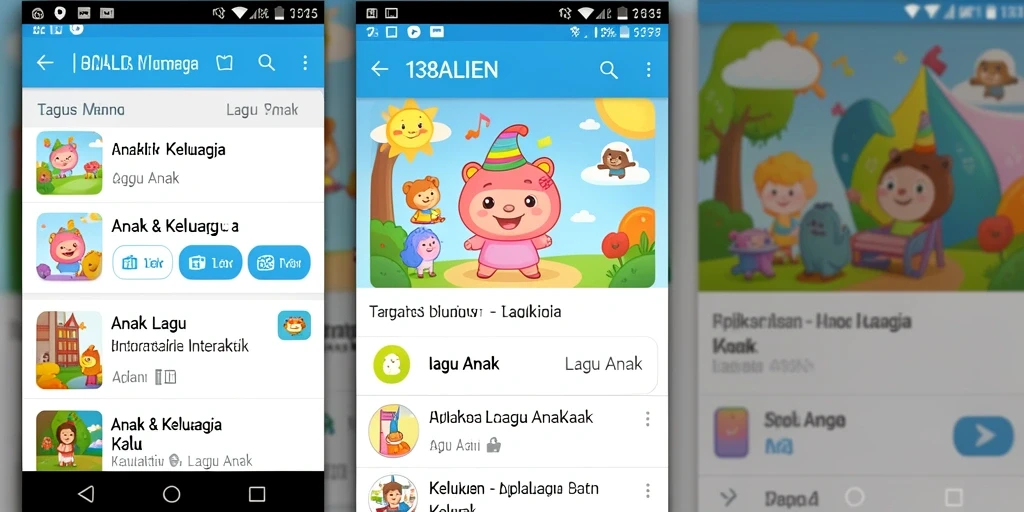 Antarmuka aplikasi 138ALIEN dengan pilihan lagu anak yang ceria.