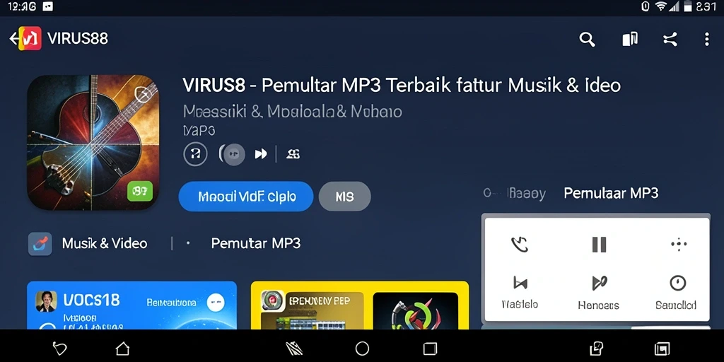 Tampilan antarmuka aplikasi Pemutar MP3 VIRUS88 yang estetis dan mudah digunakan.